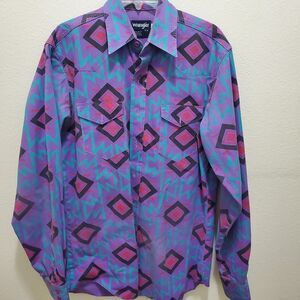 Vintage Wrangler Brushpopper Western Shirt 16-36 Regular Fit X-Long Tails Aztec